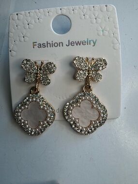 New Butterfly clover earrings -cream